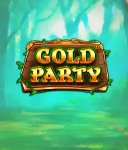 Step into the enchanted forest of Gold Party slot by Pragmatic Play, featuring a beautifully designed wooden sign engraved with golden letters. The background features a misty green forest adding a sense of mystery to the overall ambiance. Perfect for those who enjoy magical and nature-inspired games, offering a delightful adventure. 