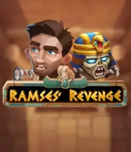 Explore the thrilling world of the Ramses' Revenge game by Relax Gaming, showcasing a frightened explorer and a menacing mummy set against an Egyptian tomb backdrop. This image depicts the drama of Egyptian archaeology, perfect for fans of Egyptian-themed slots, providing a gripping gaming experience. 